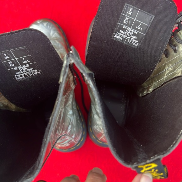 Dr. Martens Holographic Silver Prism Tall 14 Eye Lace Up & Side Zip Boots - Picture 13 of 17